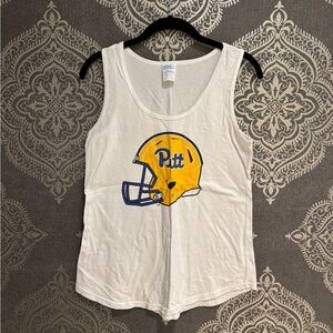 White Pitt Football Tank Top with Yellow and Blue Helmet Graphic